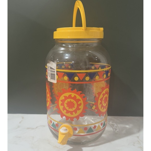 Anchor Hocking Other - VTG Anchor Hocking Sun Tea Gallon Glass Jar 70's Jug Dispenser Yellow Sunny Daze